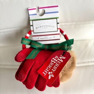 Wonder Shop Christmas Festive 2 PC. Adjustable Ear Muffs & Red Glove Set #M